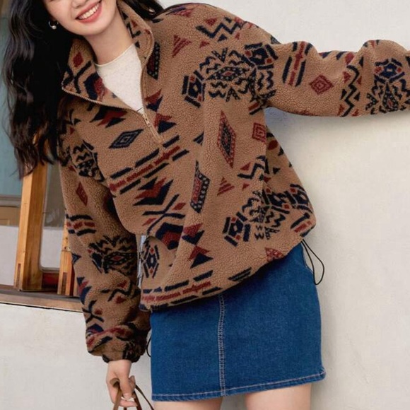 Chic Nation Tops - Lantern Sleeve Half Zip Sweatshirt new